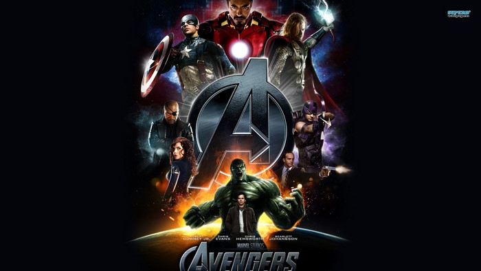 The Avengers movie poster with superheroes