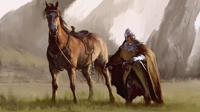 Artwork of a knight with a horse