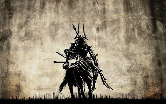 Silhouette of a samurai warrior on horseback