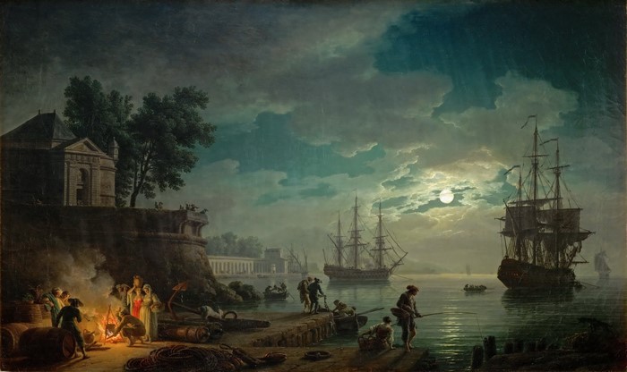 Night scene with ships and people by Claude Joseph Vernet