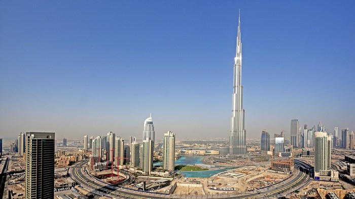 Burj Khalifa skyscraper in Dubai cityscape