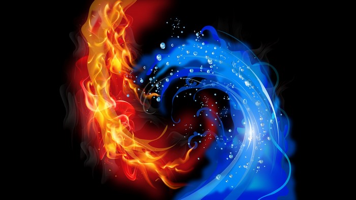 Abstract Fire and Water Elements on Black