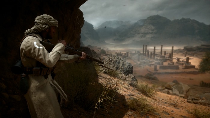 Soldier in Desert with Ottoman Empire Symbol