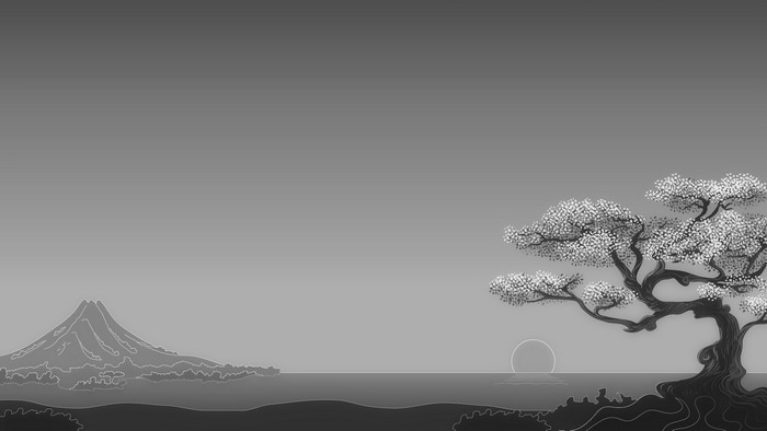 Minimalist Japanese Landscape with Mount Fuji and Sakura Tree