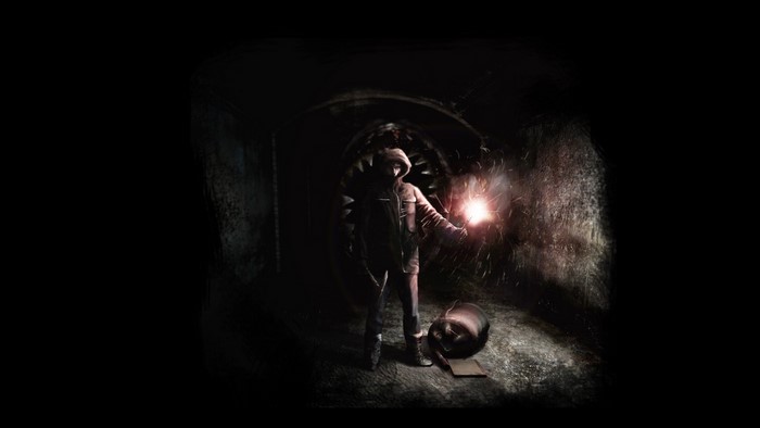 Character with light in dark tunnel from Penumbra