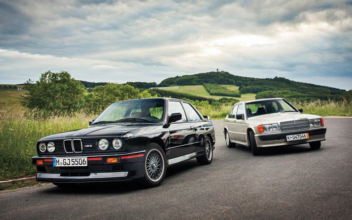 BMW M3 E30 and Mercedes-Benz 190E on a Country Road