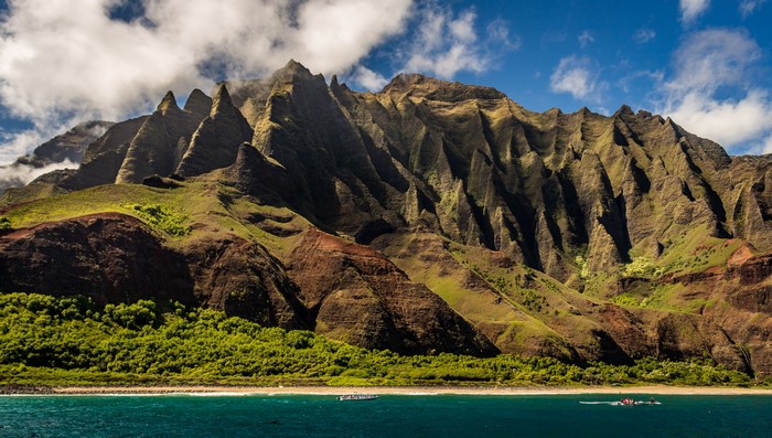 Na Pali Coast mountains and ocean in Hawaii