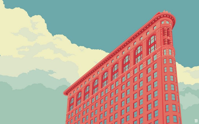 Flatiron Building in New York City with Clouds