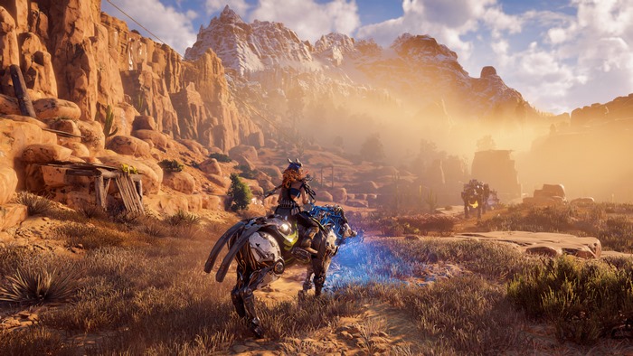 Aloy from Horizon Zero Dawn on a mechanical mount
