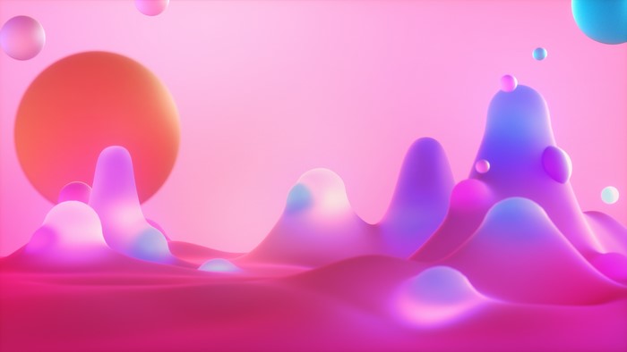 Abstract pink and purple landscape with spheres