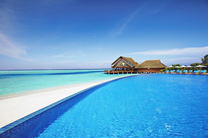 Tropical sea and resort in Maldives