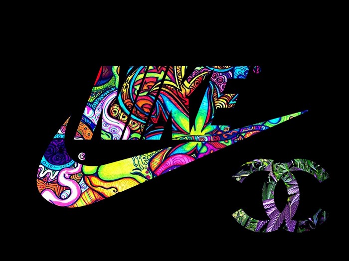 Psychedelic Nike and Chanel logos