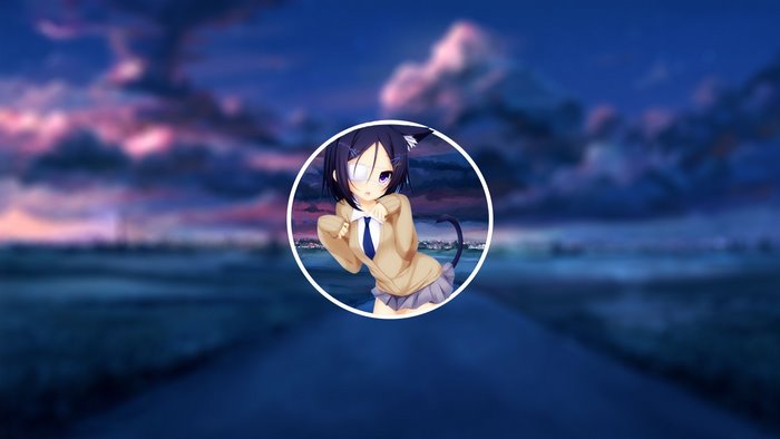 Anime cat girl with eyepatch in school uniform