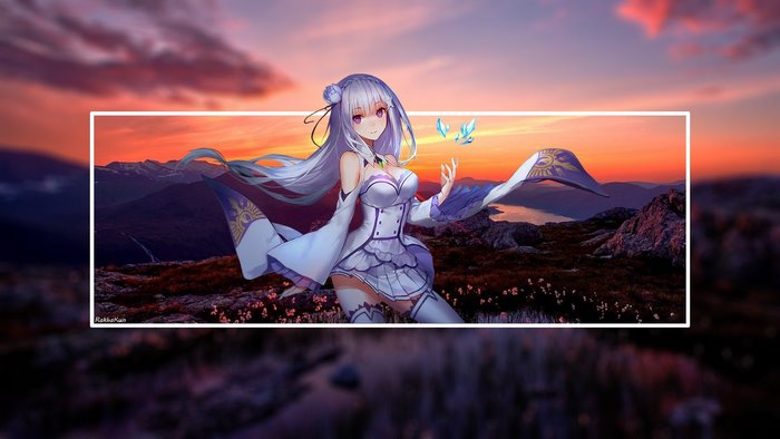 Emilia from Re Zero at Sunset Landscape