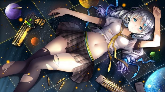Kiana Kaslana from Houkai Gakuen with guns in space