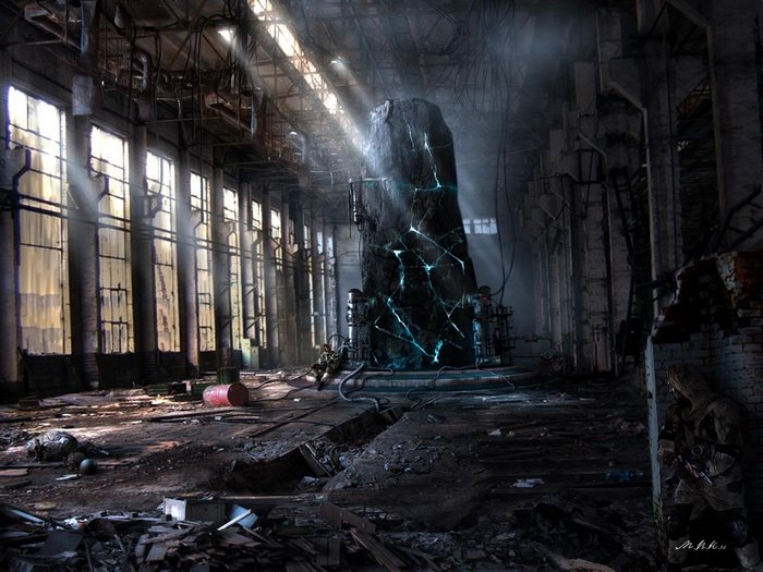 Apocalyptic Monolith in Abandoned Industrial Building