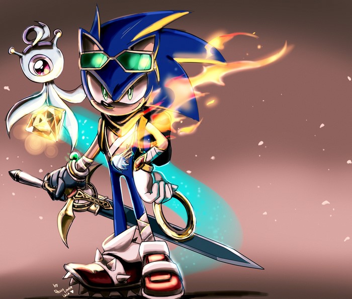Sonic the Hedgehog with Wisps and sword