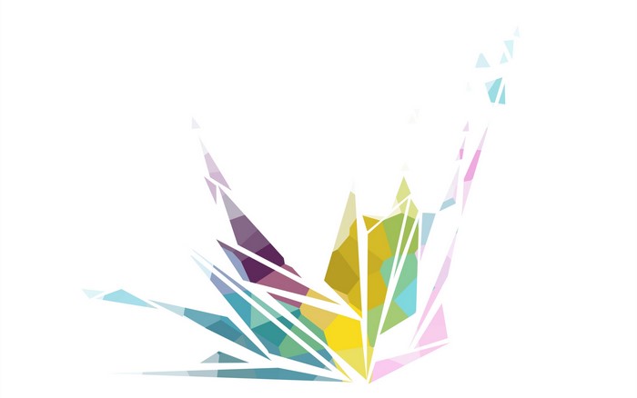 Abstract geometric explosion of colorful origami shapes