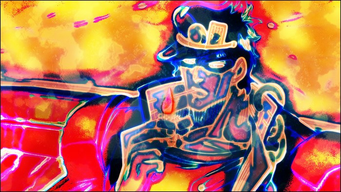 Jotaro Kujo from JoJo's Bizarre Adventure smoking