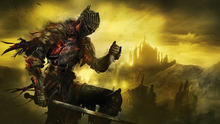 Knight from Dark Souls III with castle background