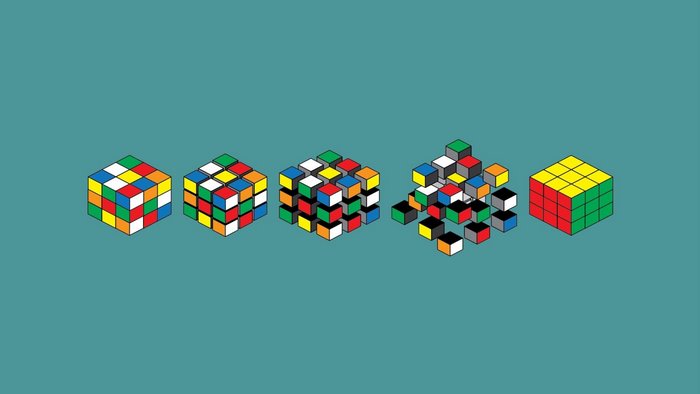 Rubik's Cubes in various states of disarray