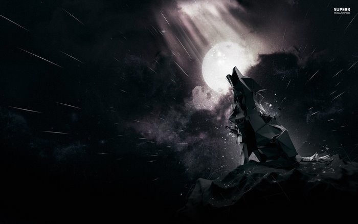 Low poly wolf howling at the moon