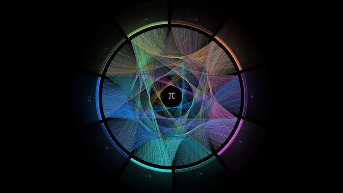 Pi symbol with colorful geometric patterns and numbers
