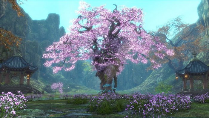 Blade & Soul screenshot of a serene garden with cherry blossoms
