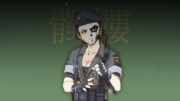 Caveira from Rainbow Six Siege holding a knife