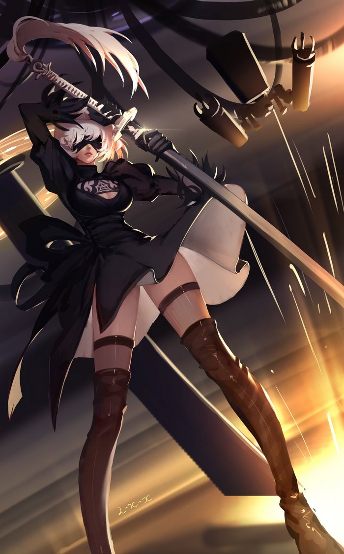2B from Nier: Automata with a sword