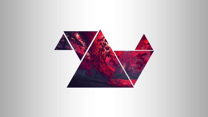 Geometric forest with red foliage