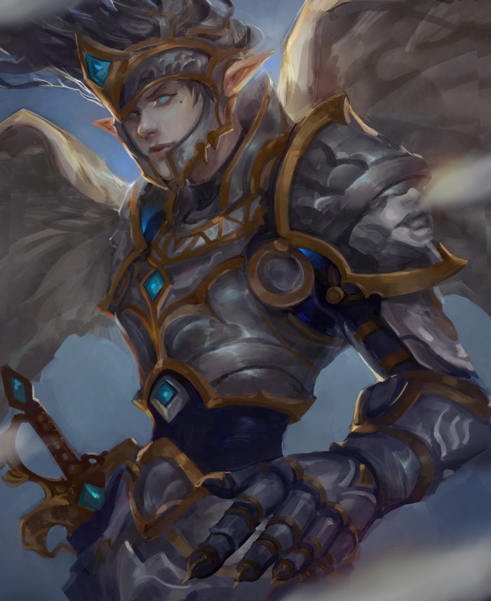 Elf warrior with wings and sword