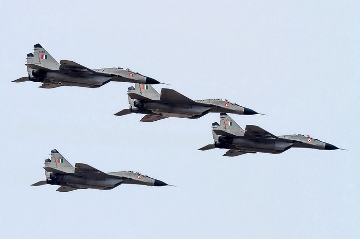 Indian Air Force MiG-29 fighter jets in formation