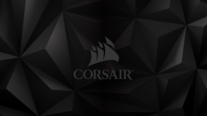 Corsair logo on a black geometric background