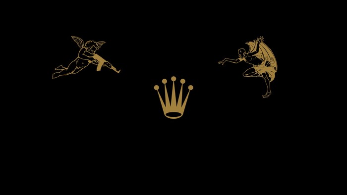 Cherub with AK-47, Devil, and Rolex Crown Logo