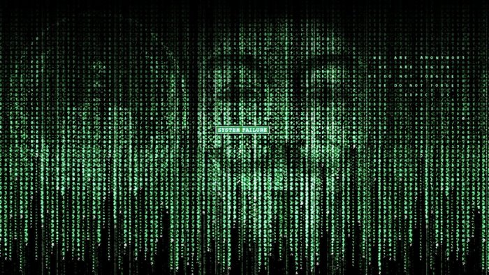 The Matrix Digital Rain with Anonymous Mask