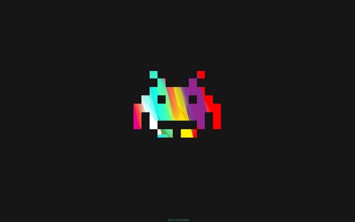 Space Invader with rainbow glitch effect