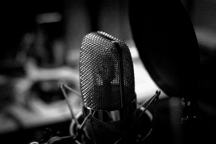 Black and white microphone in music studio 4K