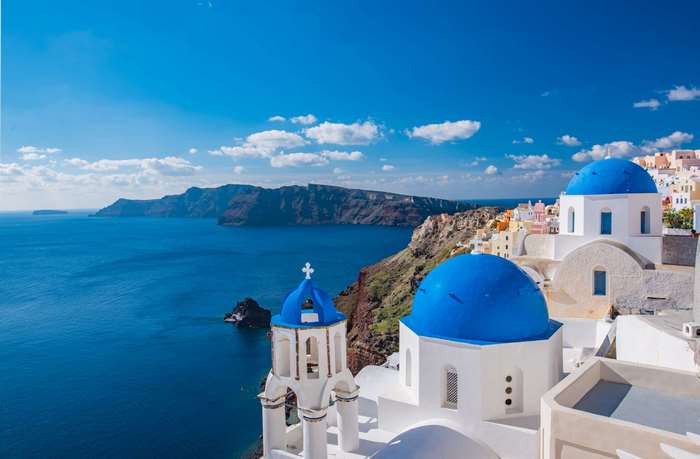 Santorini Greece Blue Domes and Aegean Sea