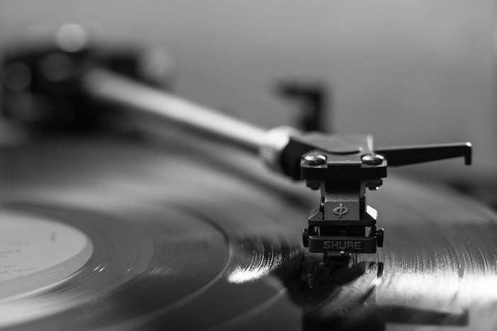 Shure stylus on a vinyl record
