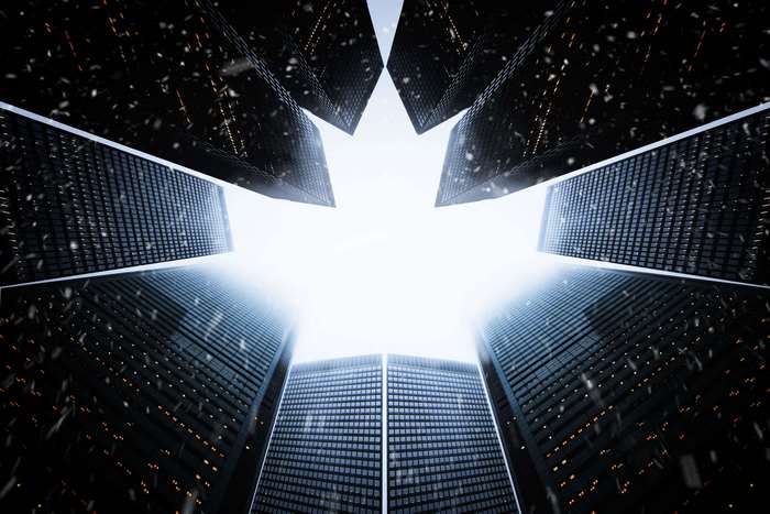 Modern skyscrapers forming a maple leaf shape