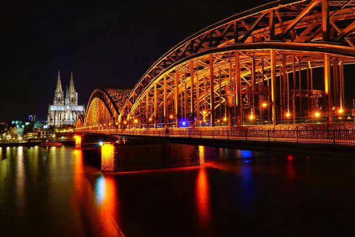 Cologne Cathedral and Hohenzollern Bridge at Night 4K