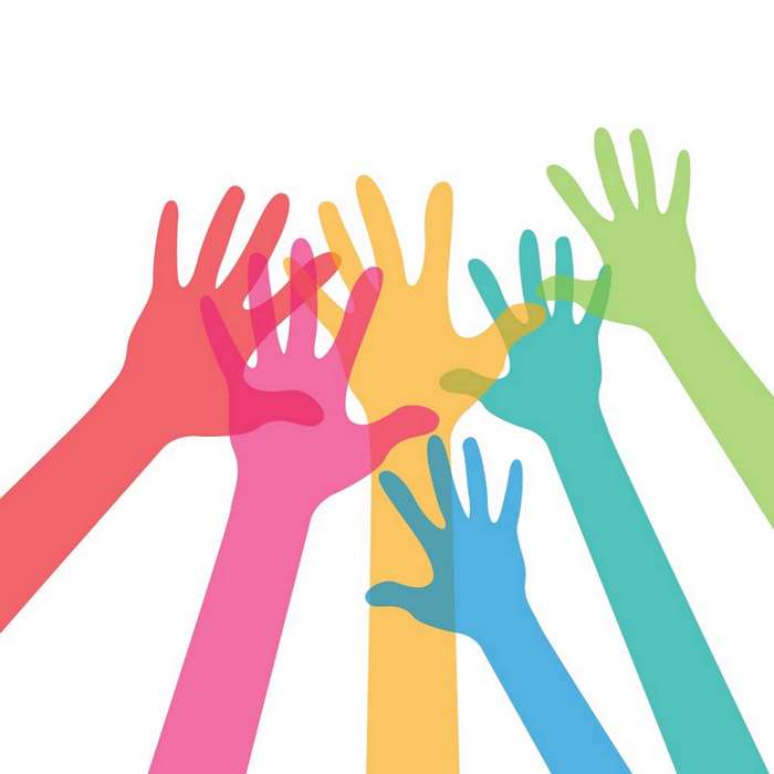 Colorful hands raised in support