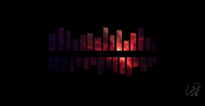Abstract equalizer bars with galaxy texture and reflection