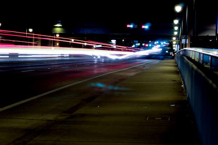 City street at night with light trails 4K