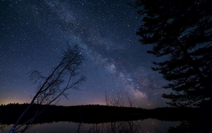 Milky Way over a lake with trees