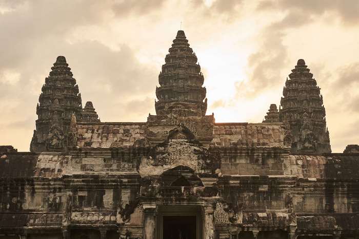 Angkor Wat temple complex at sunset, Cambodia