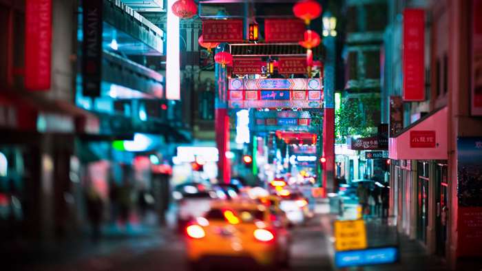 Chinatown street scene in Melbourne, Australia at night
