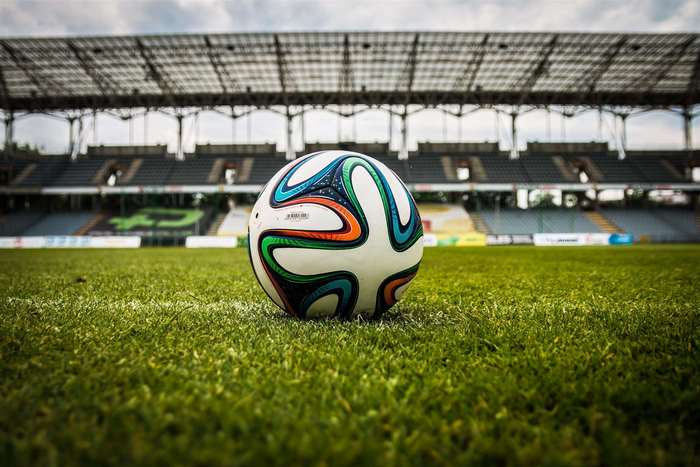 Soccer ball on a stadium field