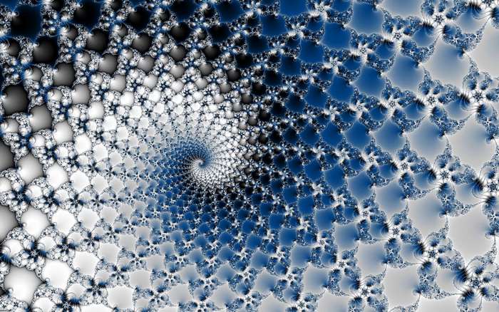 Blue and white fractal spiral pattern